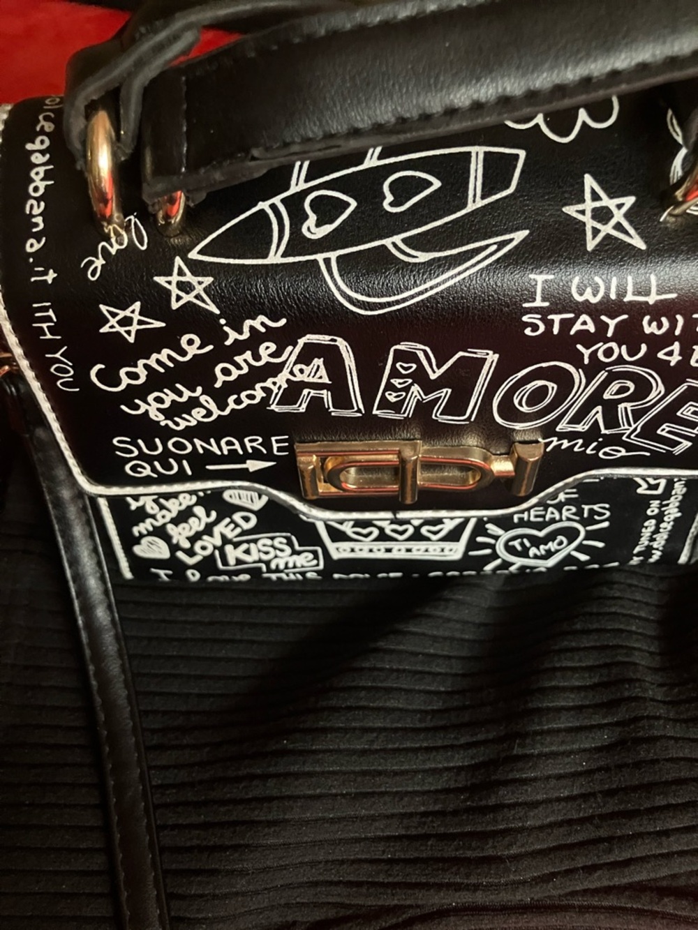 Small  black and white graffiti tote.
